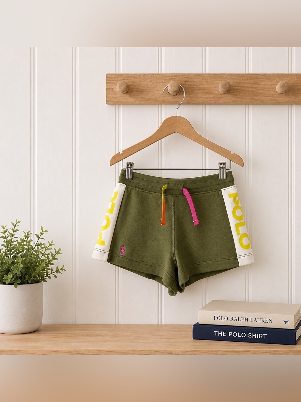 POLO Ralph Lauren Toddler Girls Green Logo Sweat Shorts Size 4T Casual Neon